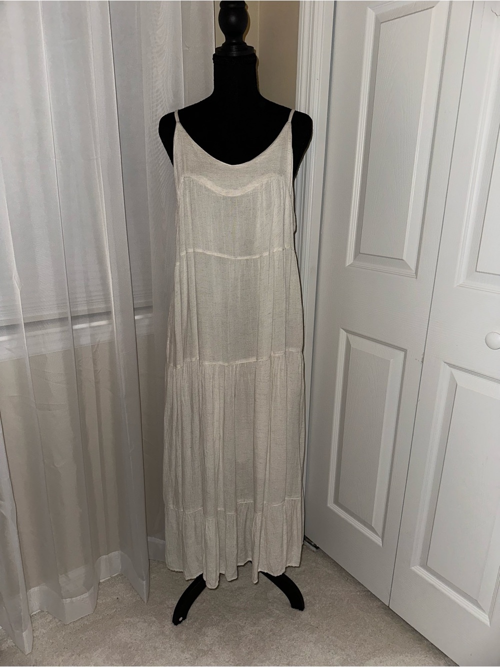 Young Threads Lightweight Cream Tiered Maxi Dress with Spaghetti Straps